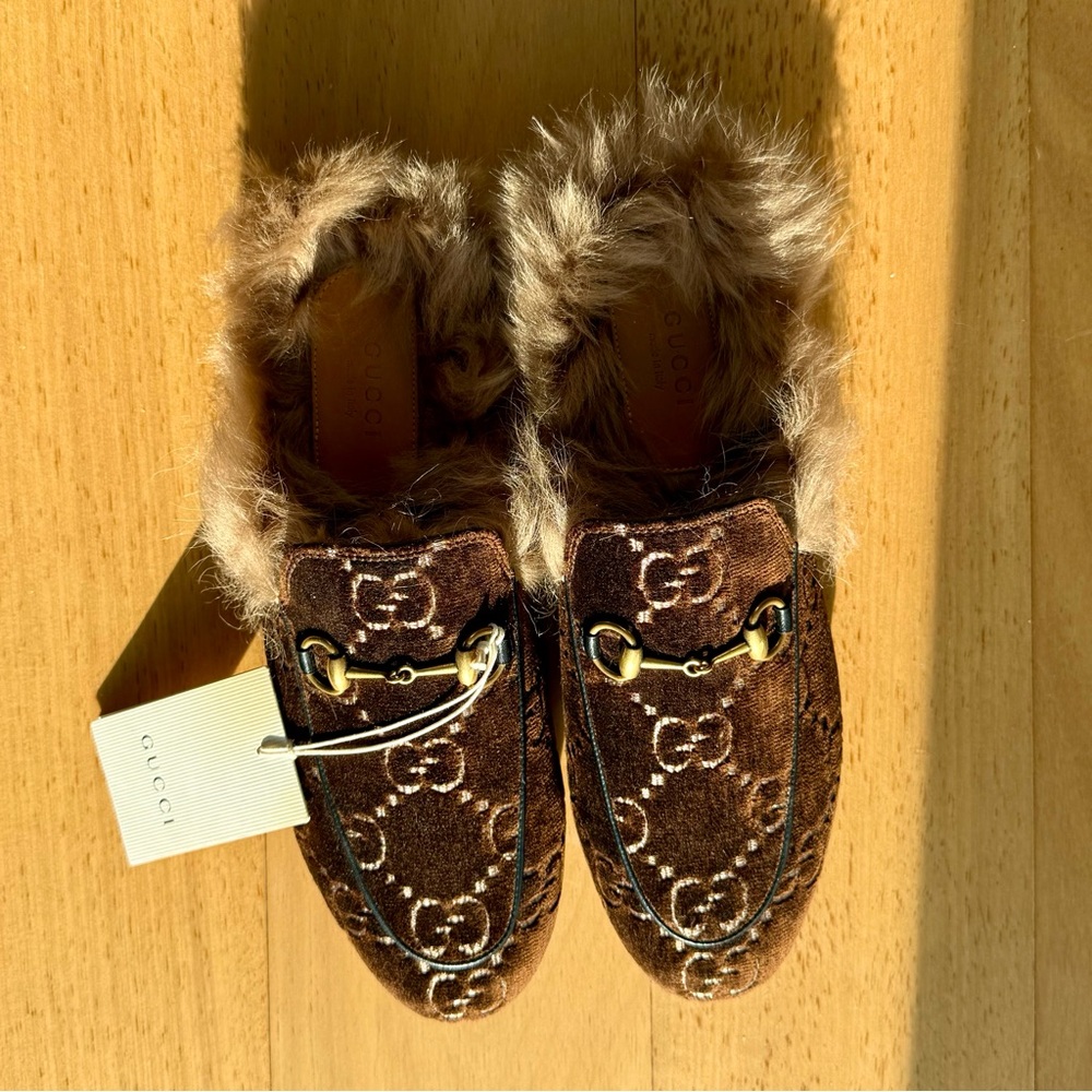 Gucci Brown Loafers with Fur Trim